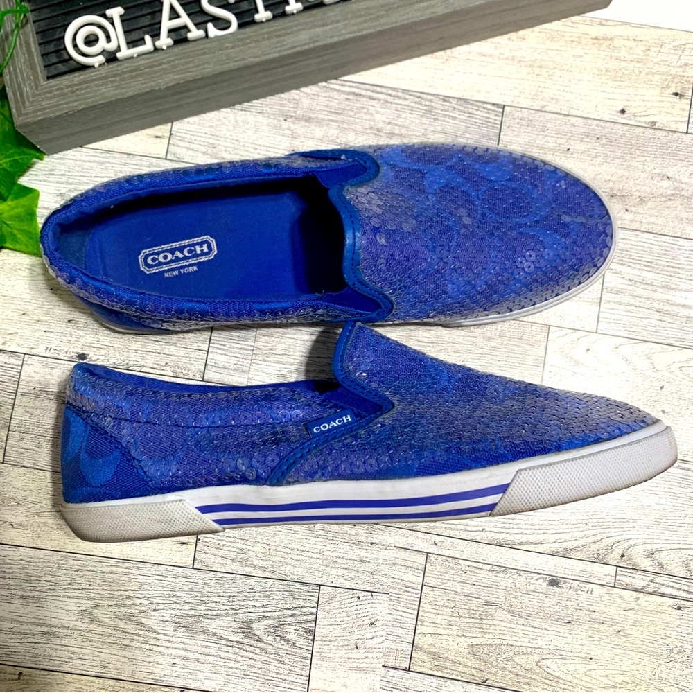 ‼️COACH BLUE SEQUINS SLIP ON SHOES 7.5‼️